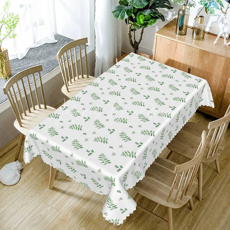 Lofaris Green Fern Leaves Rectangle Tablecloth Botanical Plant White Background Modern Nature Theme Dining Table Cover