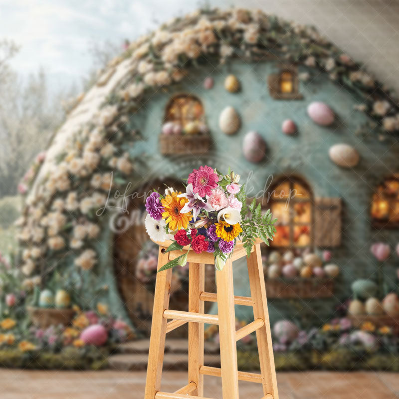 Lofaris Green Field Floral House Eggs Easter Photo Backdrop