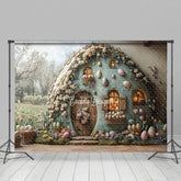 Lofaris Green Field Floral House Eggs Easter Photo Backdrop