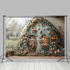 Lofaris Green Field Floral House Eggs Easter Photo Backdrop
