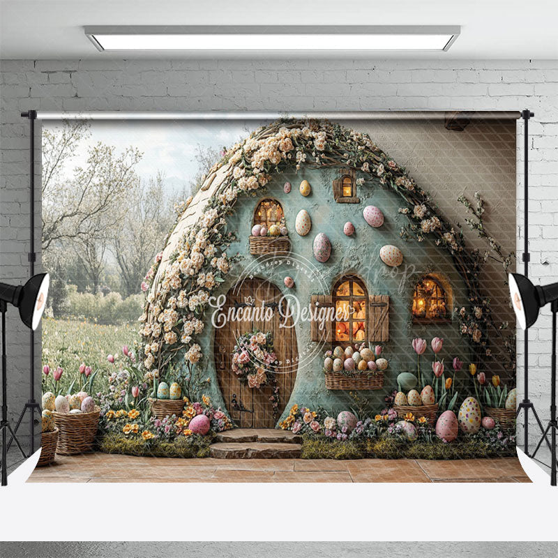 Lofaris Green Field Floral House Eggs Easter Photo Backdrop