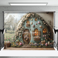 Lofaris Green Field Floral House Eggs Easter Photo Backdrop