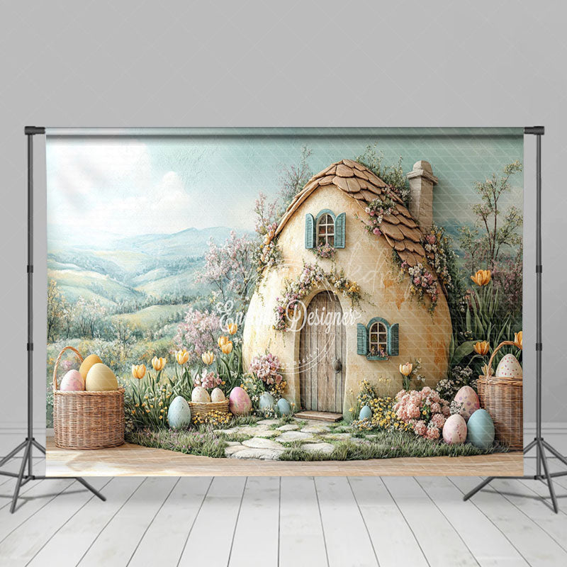 Lofaris Green Field Wall Hutch Eggs Floral Easter Backdrop