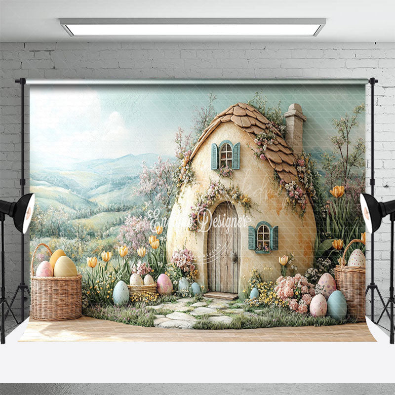 Lofaris Green Field Wall Hutch Eggs Floral Easter Backdrop