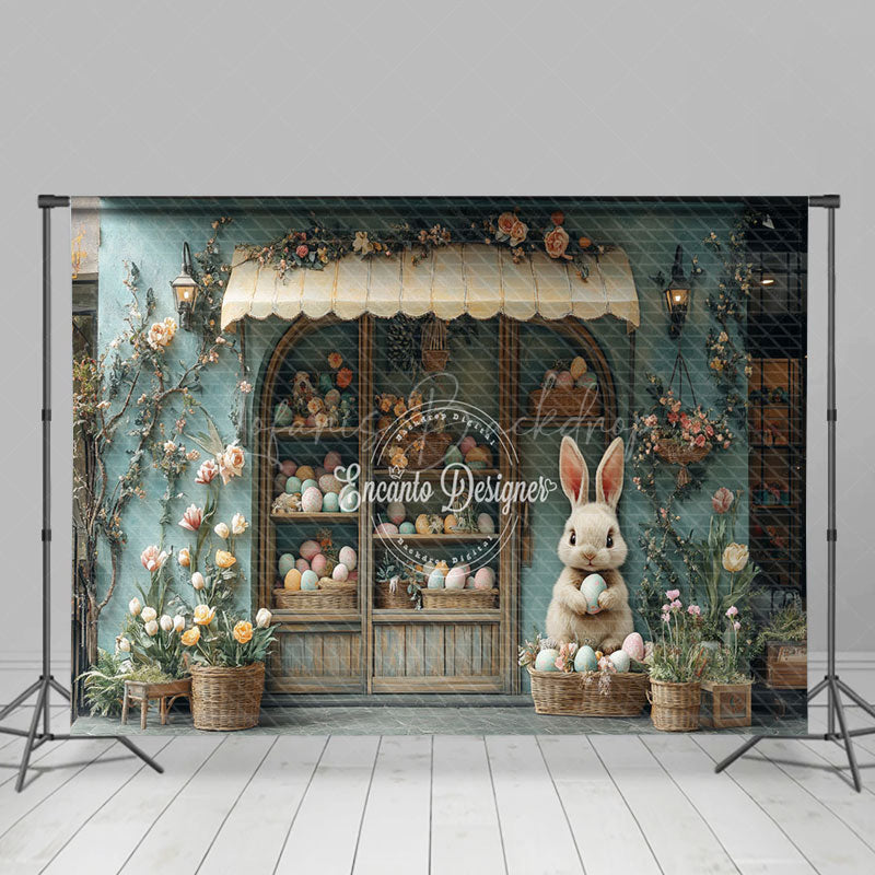 Lofaris Green Floral House Bunny Eggs Easter Photo Backdrop