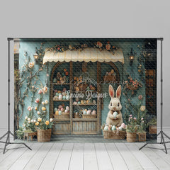 Lofaris Green Floral House Bunny Eggs Easter Photo Backdrop