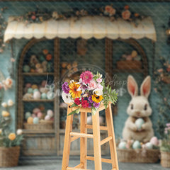 Lofaris Green Floral House Bunny Eggs Easter Photo Backdrop