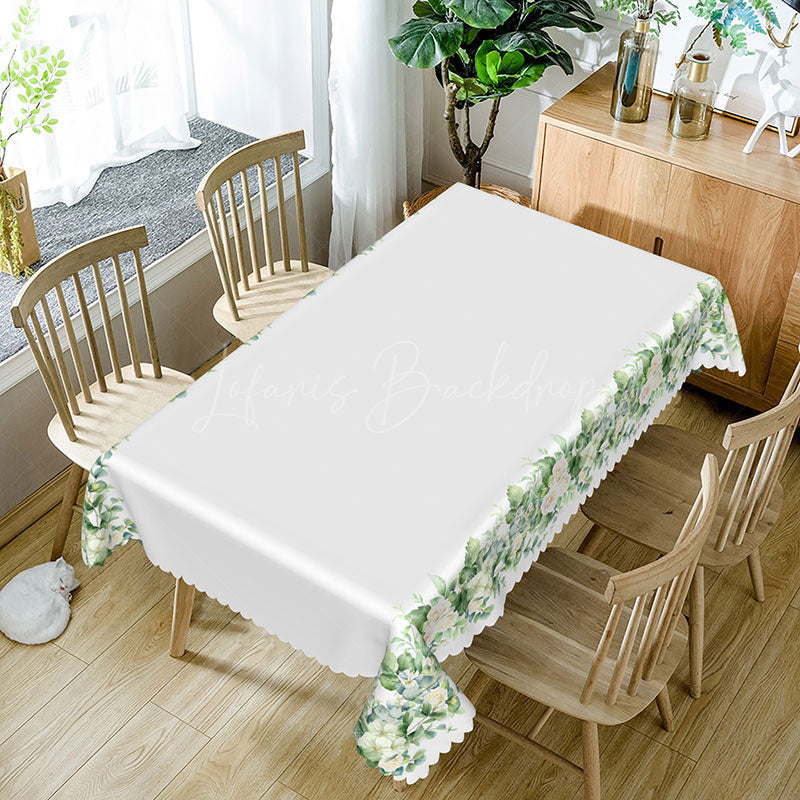 Lofaris Green Floral White Spring Rectangle Tablecloth