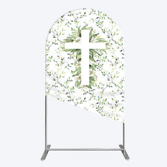 Lofaris Green Flower Cross God Bless Baptism Arch Backdrop
