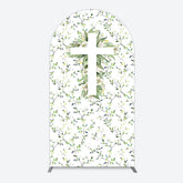 Lofaris Green Flower Cross God Bless Baptism Arch Backdrop