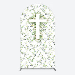 Lofaris Green Flower Cross God Bless Baptism Arch Backdrop