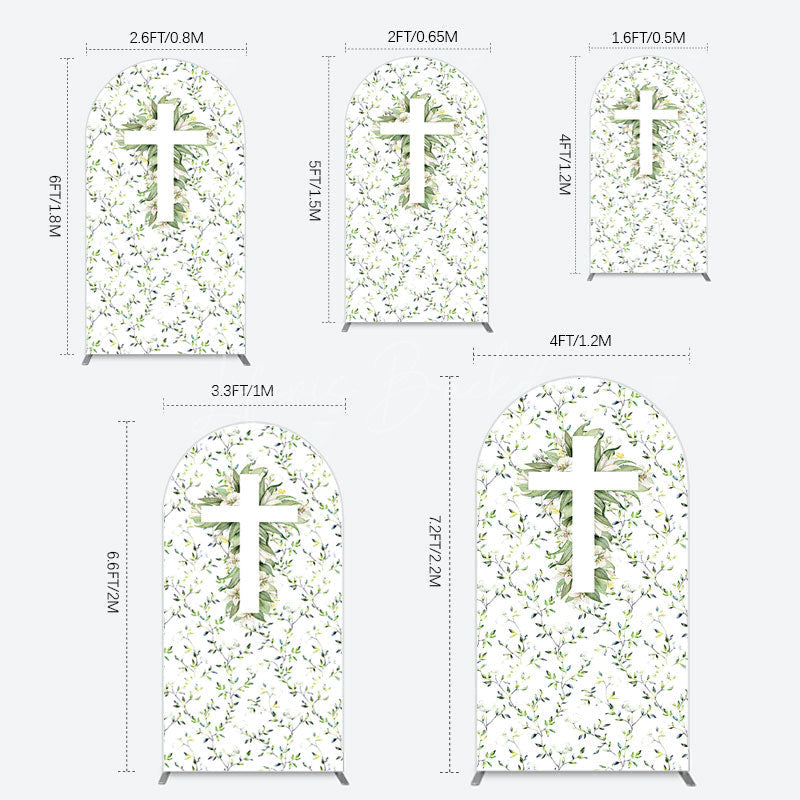 Lofaris Green Flower Cross God Bless Baptism Arch Backdrop
