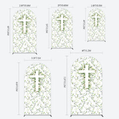 Lofaris Green Flower Cross God Bless Baptism Arch Backdrop