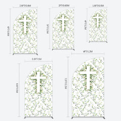 Lofaris Green Flower Cross God Bless Baptism Half Moon Arch Backdrop