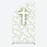 Lofaris Green Flower Cross God Bless Baptism Half Moon Arch Backdrop