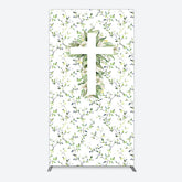 Lofaris Green Flower Cross God Bless Baptism Rectangle Backdrop