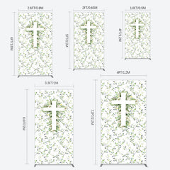 Lofaris Green Flower Cross God Bless Baptism Rectangle Backdrop