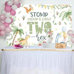 Lofaris Green Forest Dinosaur World Two Res Birthday Backdrop