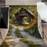Lofaris Green Forest Summer Covered Bridge Sweep Backdrop