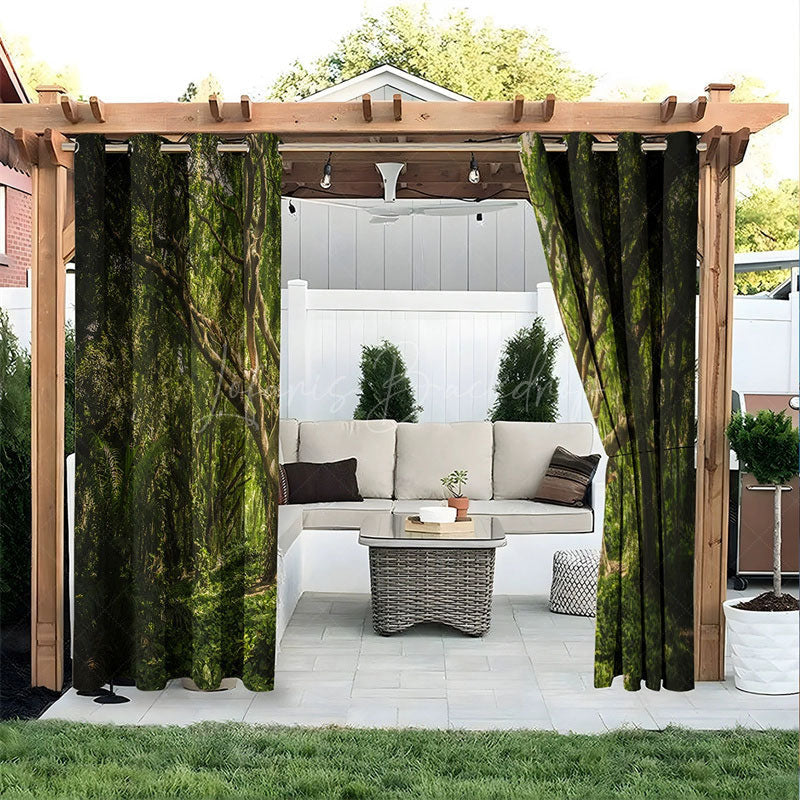 Lofaris Green Forest Waterproof Printed Outdoor Curtains