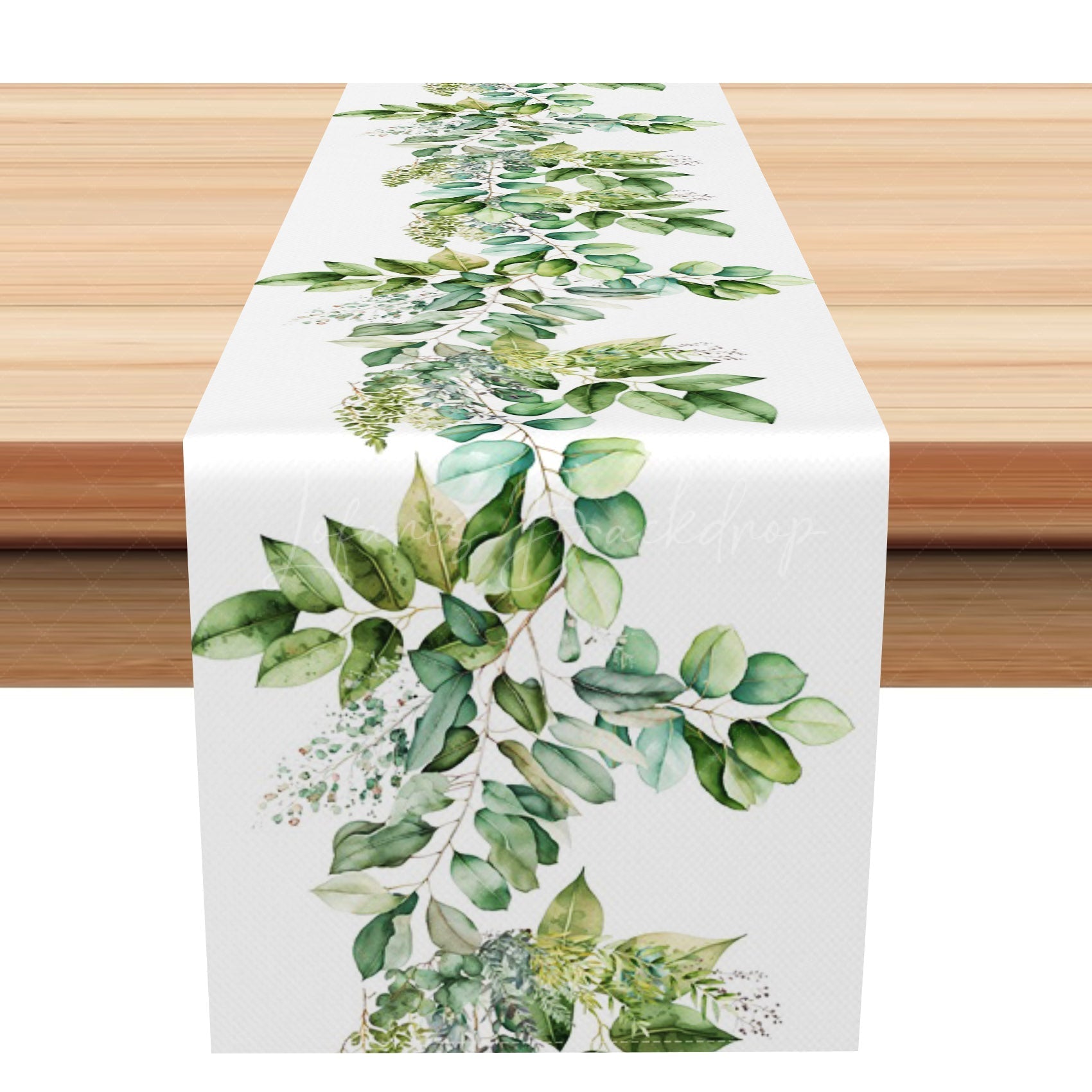 Lofaris Green Fresh Branches Leaves Spring Table Runner
