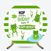 Lofaris Green Frogs Pond Cartoon Round Birthday Backdrop