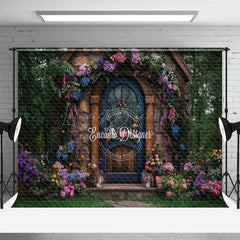 Lofaris Green Garden Floral Retro Stone Cabin Photo Backdrop