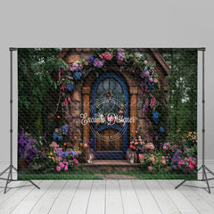 Lofaris Green Garden Floral Retro Stone Cabin Photo Backdrop