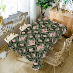 Lofaris Green Geometric Square Pink Floral Rectangle Tablecloth Modern Art Frame Flower Pattern Abstract Dining Table Cover Decor