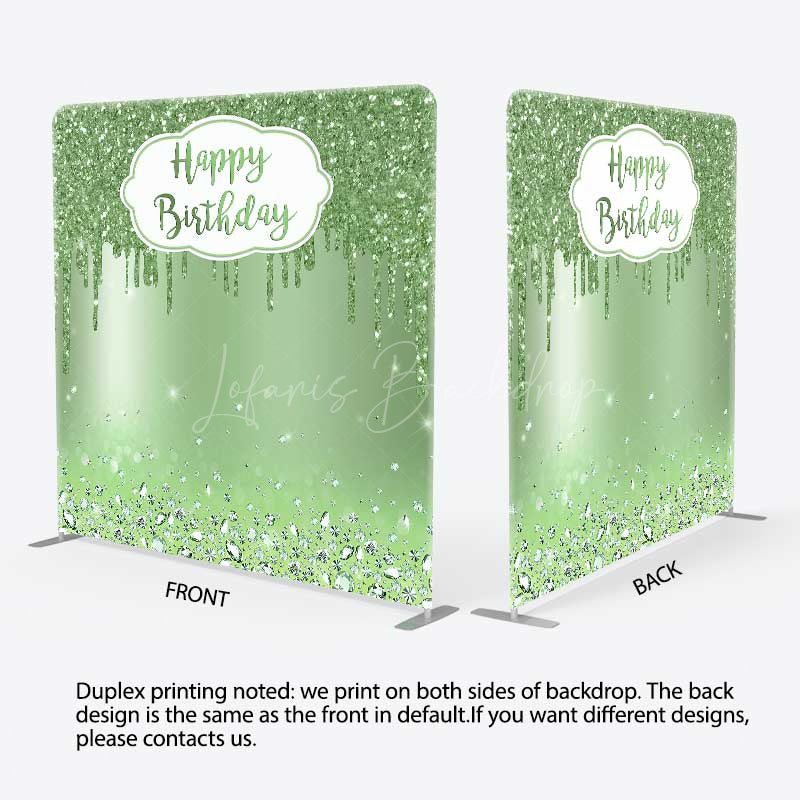Lofaris Green Glitter Diamonds Birthday Pillow Case Backdrop