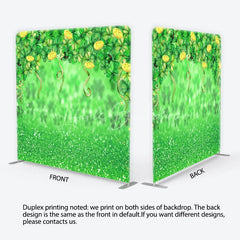 Lofaris Green Glitter St. Patrick’s Day Shamrocks and Gold Coins Square Double-Sided Backdrop Leprechaun Hat Party Decor