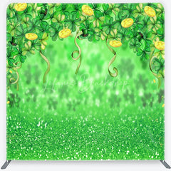 Lofaris Green Glitter St. Patrick’s Day Shamrocks and Gold Coins Square Double-Sided Backdrop Leprechaun Hat Party Decor
