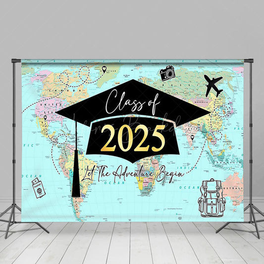 Lofaris Green Globe Map Class of 2025 Congrats Grad Backdrop