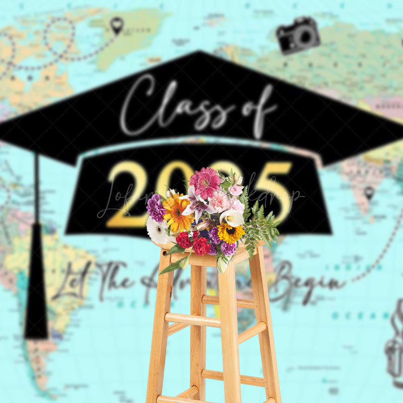Lofaris Green Globe Map Class of 2025 Congrats Grad Backdrop