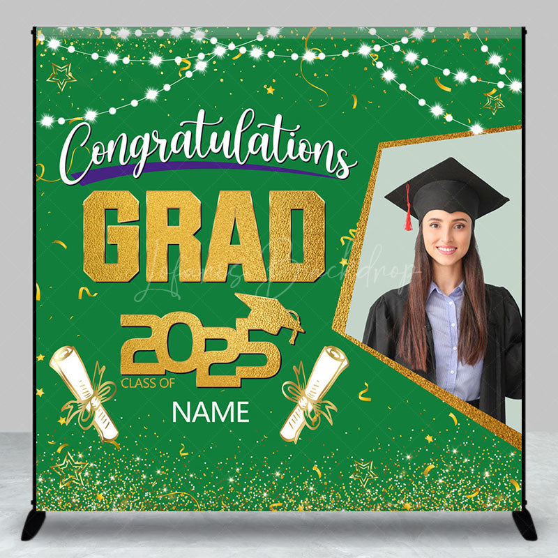 Lofaris Green Gold Congrats Grad Custom Photo Name Backdrop
