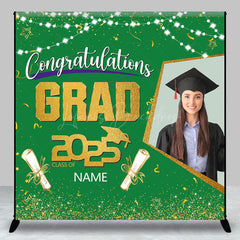 Lofaris Green Gold Congrats Grad Custom Photo Name Backdrop