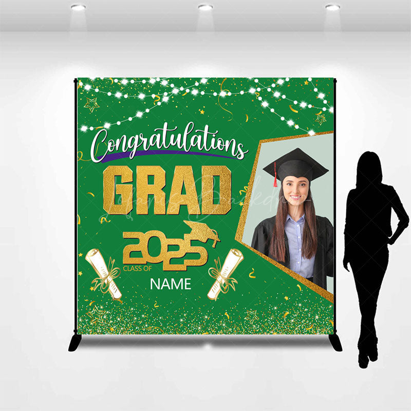 Lofaris Green Gold Congrats Grad Custom Photo Name Backdrop
