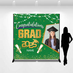 Lofaris Green Gold Congrats Grad Custom Photo Name Backdrop