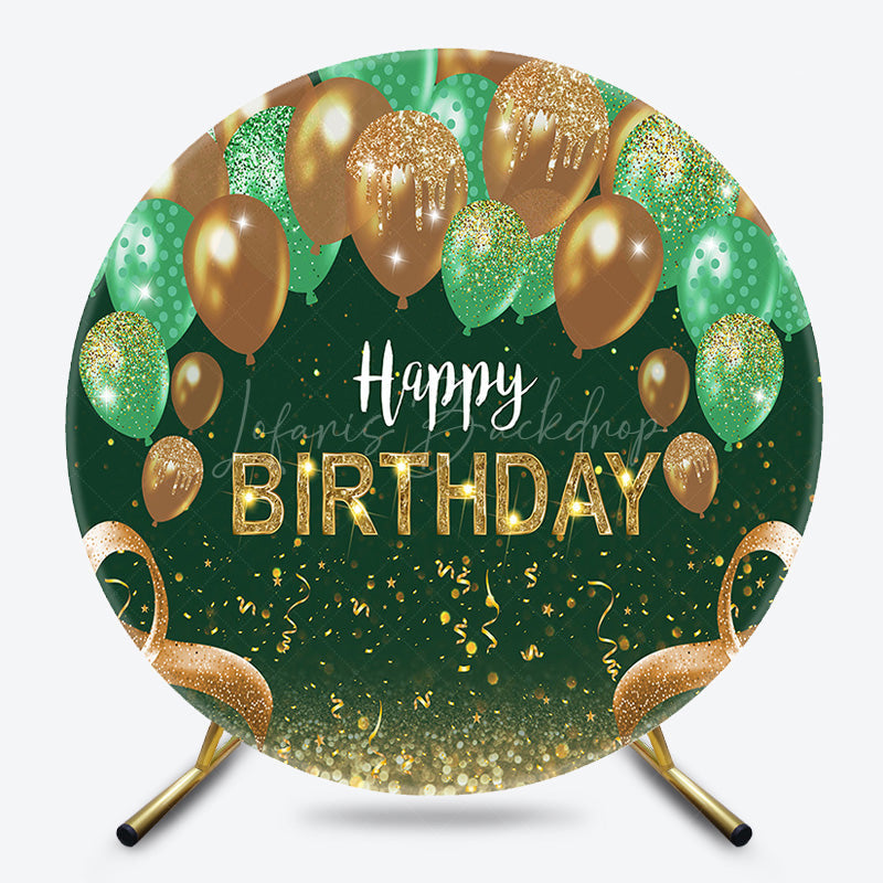 Lofaris Green Gold Glitter Balloons Round Birthday Backdrop
