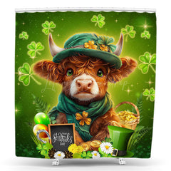 Lofaris Green Gold Glitter Clover Cute Cow Shower Curtain