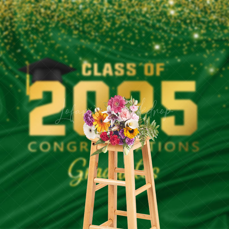 Lofaris Green Gold Glitter Congratulations Grad Backdrop