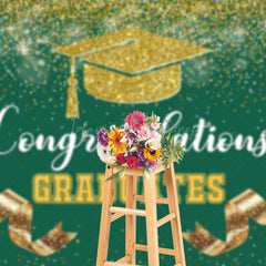 Lofaris Green Gold Glitter Ribbons Congrats Grad Backdrop