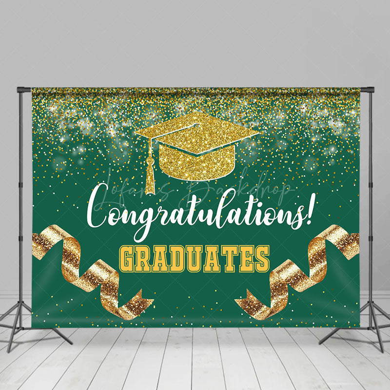 Lofaris Green Gold Glitter Ribbons Congrats Grad Backdrop