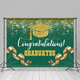 Lofaris Green Gold Glitter Ribbons Congrats Grad Backdrop