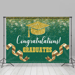 Lofaris Green Gold Glitter Ribbons Congrats Grad Backdrop