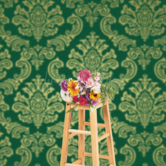Lofaris Green Gold Vintage Floral Damask Pattern Backdrop