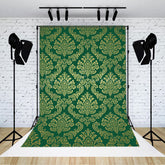 Lofaris Green Gold Vintage Floral Damask Pattern Backdrop