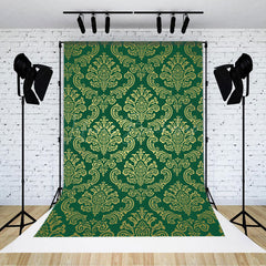 Lofaris Green Gold Vintage Floral Damask Pattern Backdrop