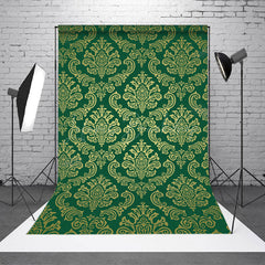 Lofaris Green Gold Vintage Floral Damask Pattern Backdrop