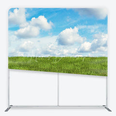 Lofaris Green Grass Field and Blue Sky with White Clouds Square Double-Sided Backdrop Natural Landscape Photography Prop